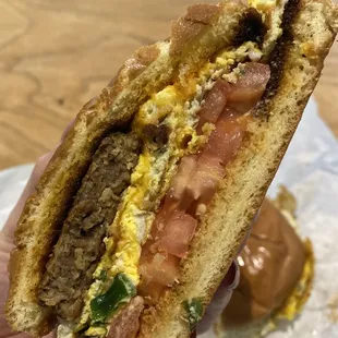 Breakfast sandwich with veggie sausage