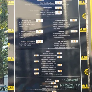 Menu for Staq and Cream Food Truck.