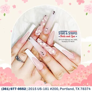 Infuse romance into your look with french nails art adorned with charming hearts, adding a touch of love and elegance to your fingertips!