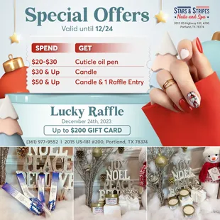 Spend $20-$30  Receive a luxurious Cuticle Oil Pen!
Spend $30 &amp; Up  Light up your space with a scented Candle!
Spend $50 &amp; Up  Double