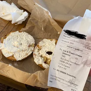 a bagel with cream cheese