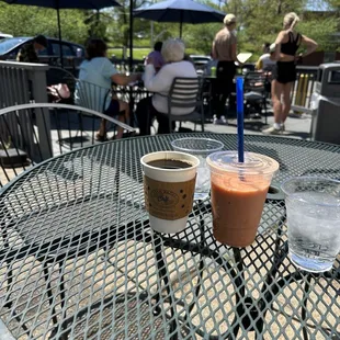 Dr Flynn&apos;s Cold Elixir smoothie and a cinnamon hazelnut brewed coffee