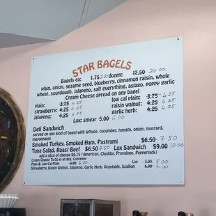 Menu with updated prices