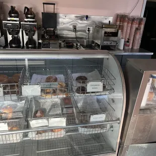 donuts in a display case