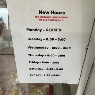 New hours of operation