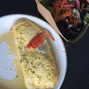 LOBSTER &amp; BOURSIN OMLET SERVED WITH BABY LETTUCES