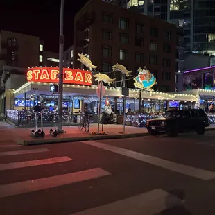 a busy street at night