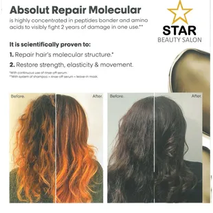 Molecular Repair Treatment.
Repair the hair&apos;s molecular structure.