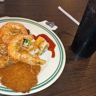 FISH, SUSHI AND LARGE SHRIMP