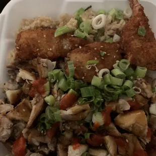 My chicken and shrimp bowl with brown rice. So yum!!
