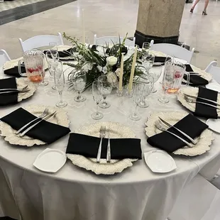 From Star Catering: fruit infused water pitchers , glasses, silverware, white plates (not shown) and mini side plates .