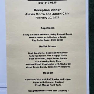 The menu printed up at every other seat.