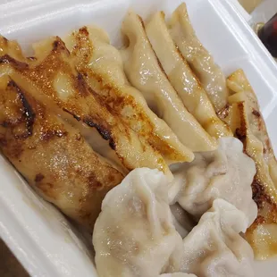 Mix order dumplings, fried pork and veggies