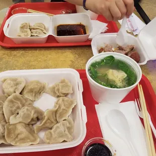 Pork steamed dumplings, meatballs, and wonton soup