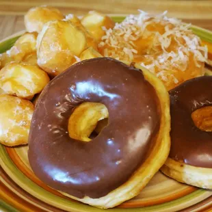 Chocolate glaze  Coconut  &amp; Donut holes