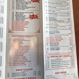 the menu of the restaurant