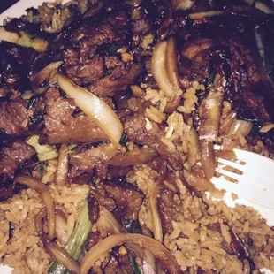 Large Mongolian beef and beef fried rice