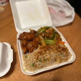 1 combo 3 items~ Fried Rice, Orange Chicken, Spicy Chicken