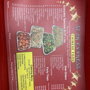 a menu for a chinese food restaurant