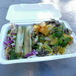 star ginger's tofu rice bowl (with approximately 5 pieces of tofu)