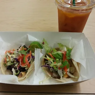 Pork tacos $3 and hooked up with free thai tea :)