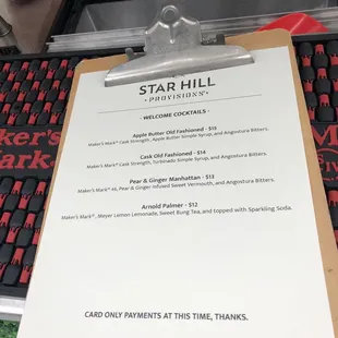 Cocktail menu