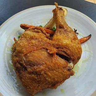 Awesome Fried Chix - you can't even see the peas and roasted carrots buried below.