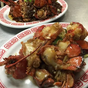 Lobster ginger &amp; scallion (front) and Lobster Cantonese style (back)