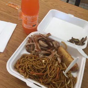 A little over $6 for a lunch meal (burbon chicken, lomein, egg roll, drink)