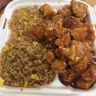 Sesame chicken and rice