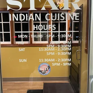 Front door has the posted hours.