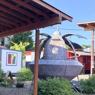 The seating area... adorned by a UFO.