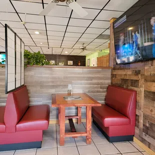 the seating area of the restaurant