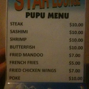 the menu for the restaurant