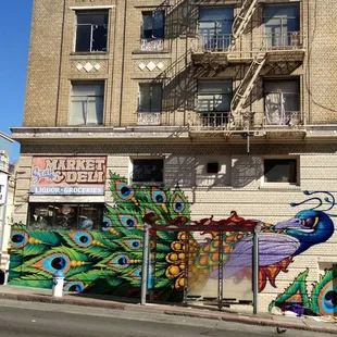 a colorful mural on the side of a building