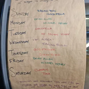 Daily sandwich availability