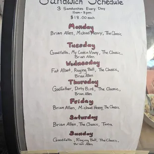 Sandwich schedule!
