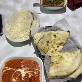Chicken Tikka Masala, Lamb Curry, Naan
