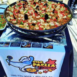 a large pan of paella