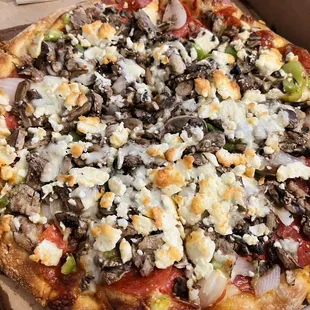 Starburst NY style pizza with feta minus beef