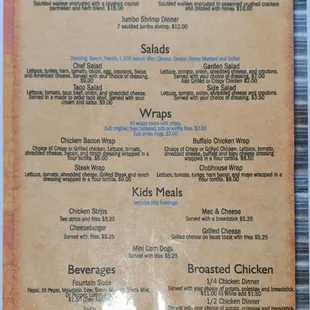 Back side of the menu, September 2021