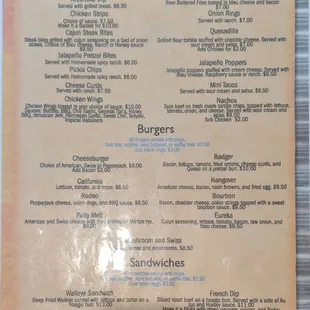 Front side of menu, September 2021