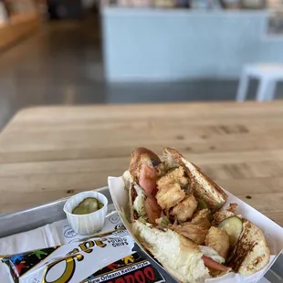 Shrimp Po&apos; Boy .. not as good as the original location; needed a lot more sauce and they went the iceberg route :(