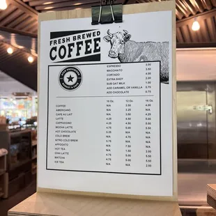 Coffee menu