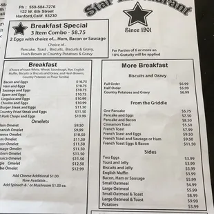 Breakfast menu