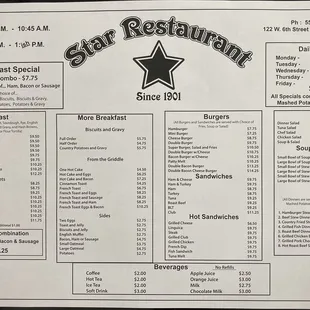 the menu for the restaurant