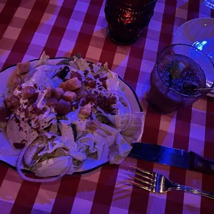 Dinner salad (asked for no blue cheese) and frozen jack and coke