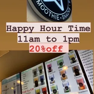 Happy hour 11am -1pm  Monday- Thursday