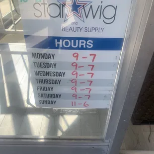 Hours of operation 10/8/22