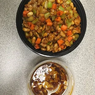 The best kung pao chicken ever. Lots of celery and a nice balanced hot and sour soup.